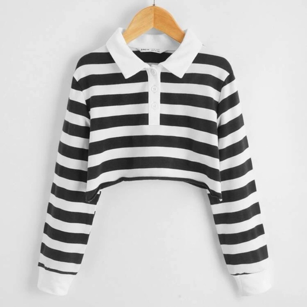 Girls Striped Cropped Long Sleeve